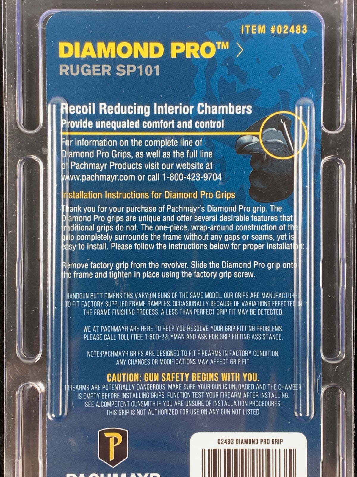 Recoil-Reducing Rubber Grip for Ruger SP101 Revolvers - Diamond Pro Series