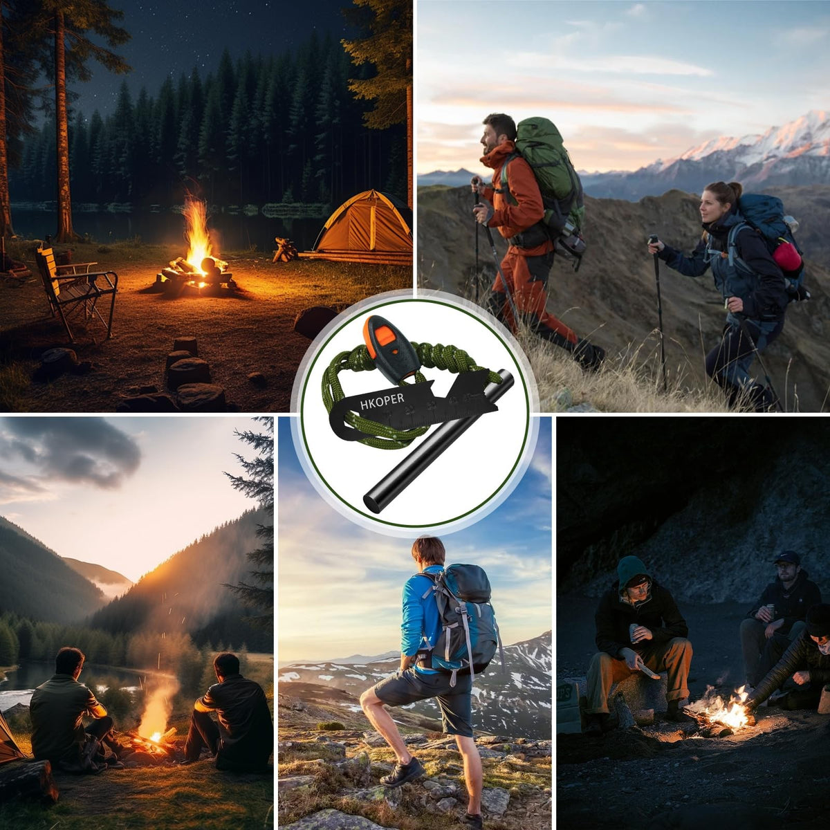 4 Inch Ferro Rod Fire Starter Kit with Multi-Tool for Camping Hiking Survival