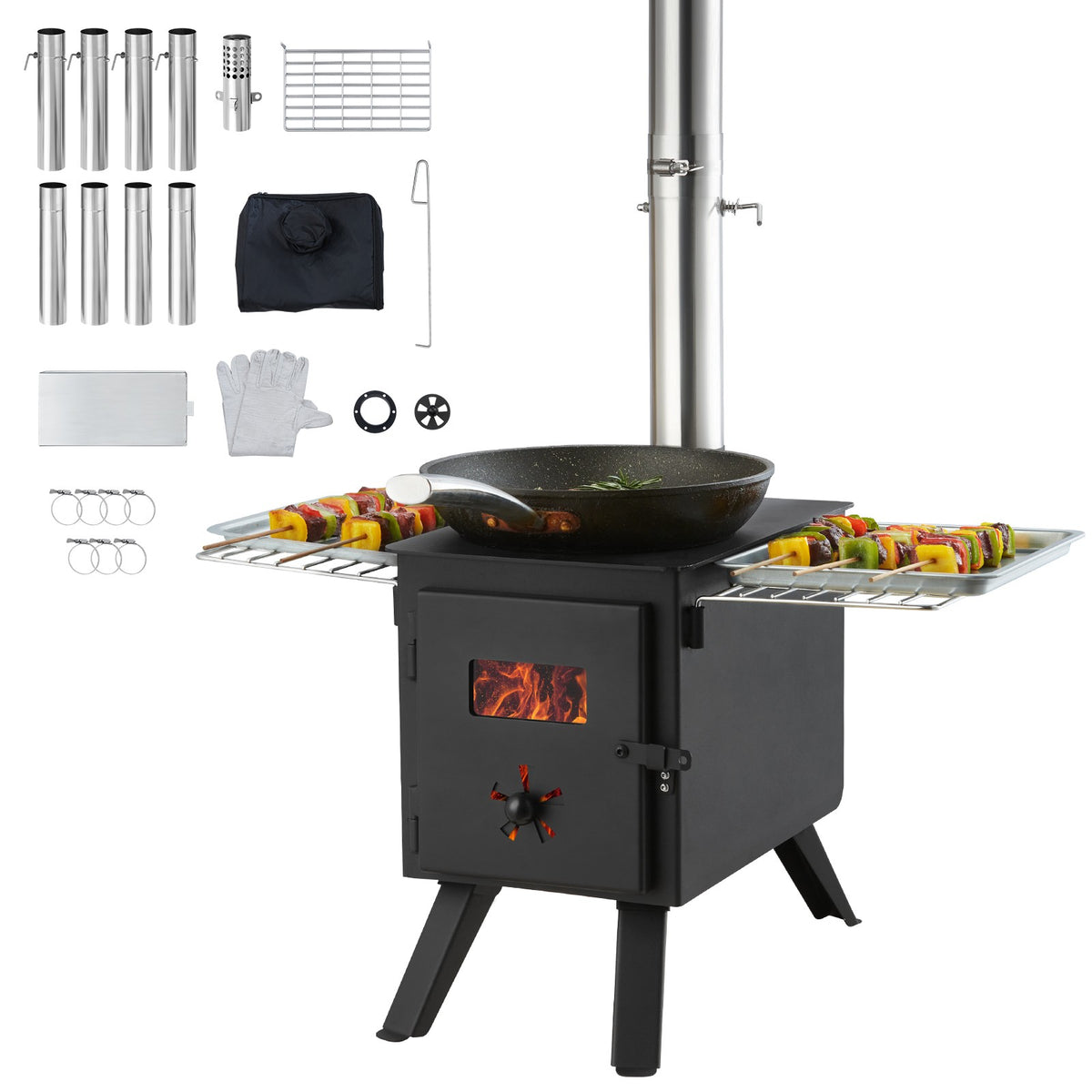 Portable Outdoor Wood Stove for Camping - 86 Inch Tent Heating & BBQ