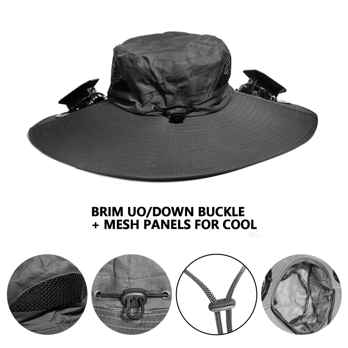Solar USB Powered Fans Sun Hat - Wide Brim Outdoor Cooling Hat with Dual 3-Speed Fans