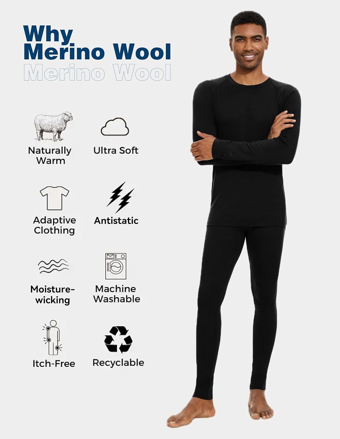 Men's Merino Wool Base Layer Sets for Winter Warmth and Moisture Wicking