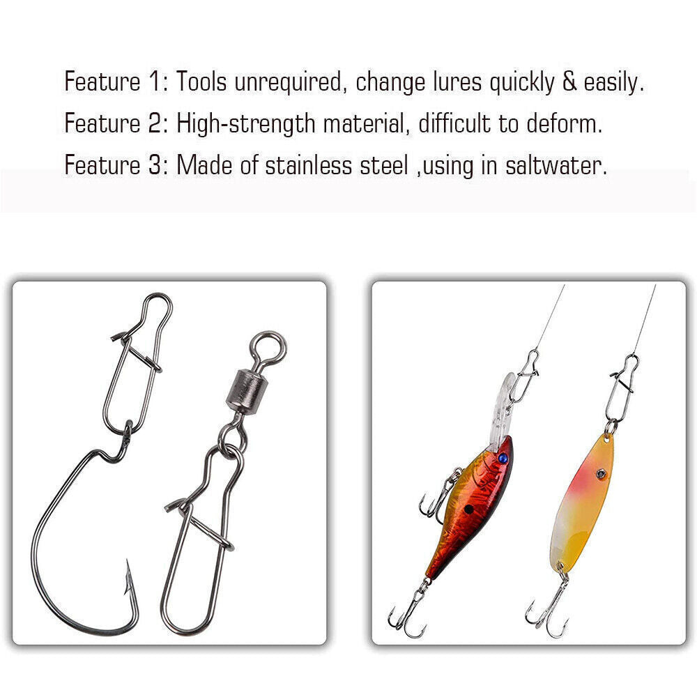 Fishing Snaps Fastlock Clips Barrel Swivels Stainless Steel 100/200PCS