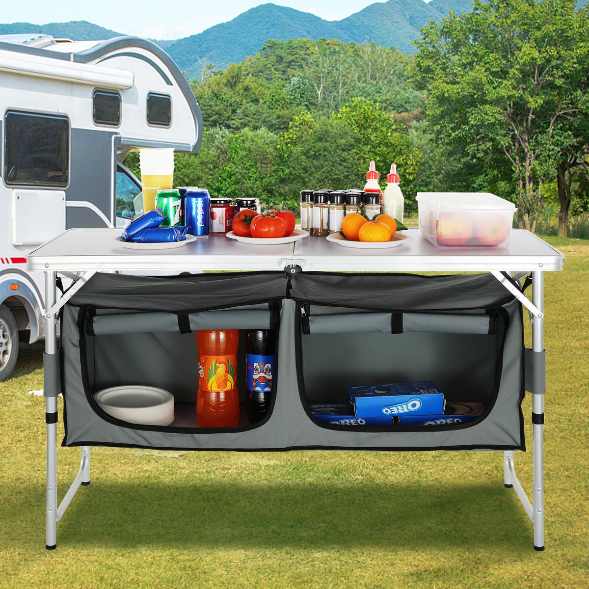 Camping Kitchen Table Folding Portable Cook Station with Adjustable Heights