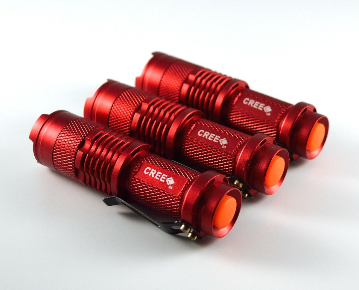 Mini Tactical Flashlight 3-Pack Focus Adjustable 300 Lumens IPX-6 Water Resistant