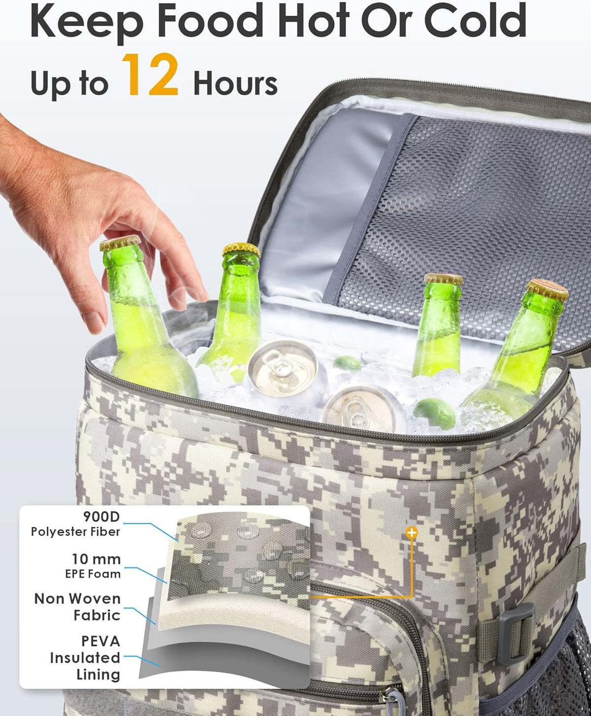 Heavy Duty Insulated Cooler Backpack 24L Leakproof Lunch Bag for Camping Hiking