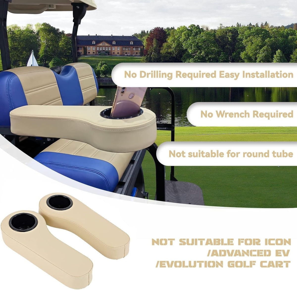 Golf Cart Rear Seat Kit with Support Frame No Drilling EZGO Club Car Compatible