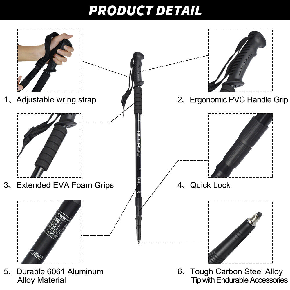 Lightweight Collapsible Hiking Poles with Anti-Shock & Ergonomic Grip