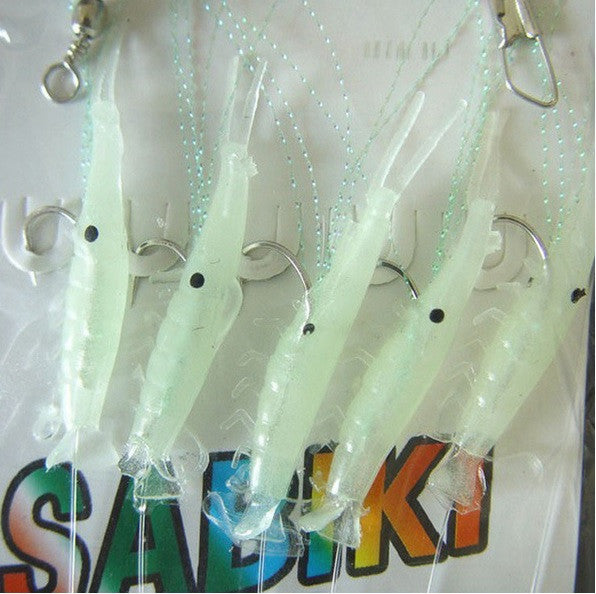 Glow in Dark Shrimp Fishing Rigs Set with 5 Hooks - Size 16