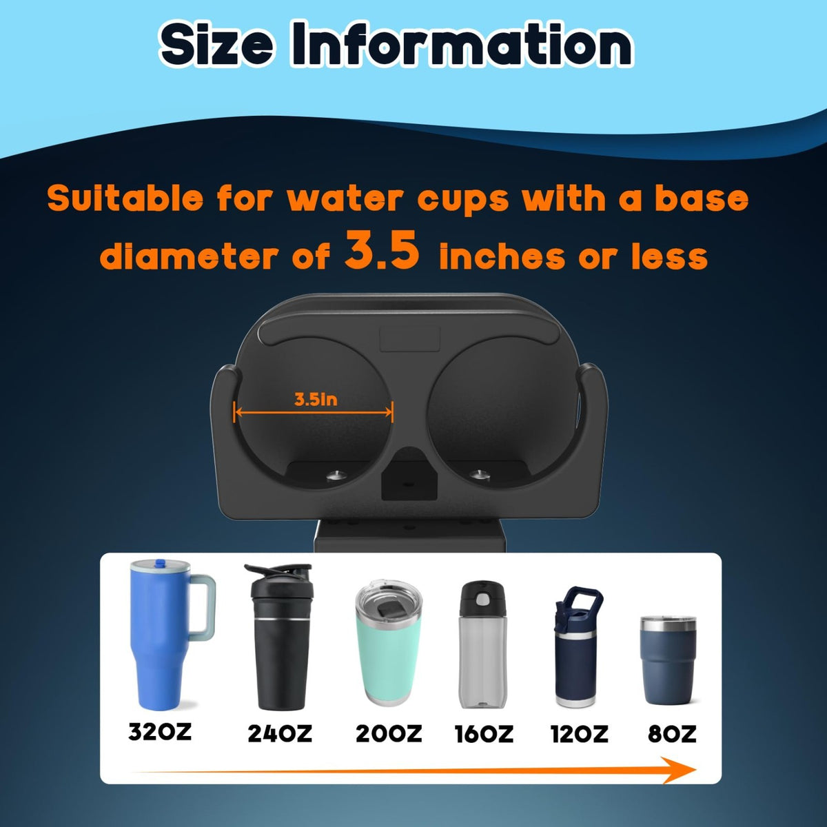 Adjustable Marine Double Boat Cup Holder 45° Track Mount ABS No Drill