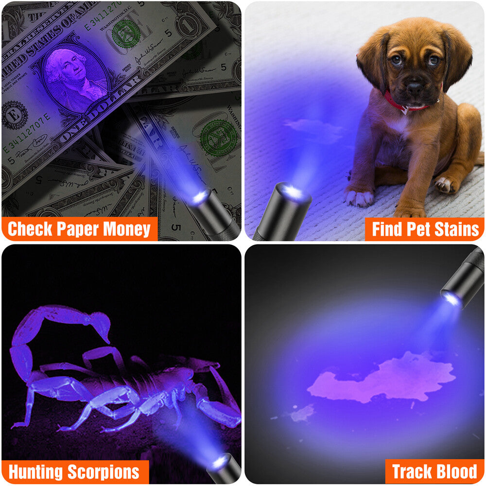 UV Black Light Flashlight 395nm Penlight Portable 3 Modes Waterproof