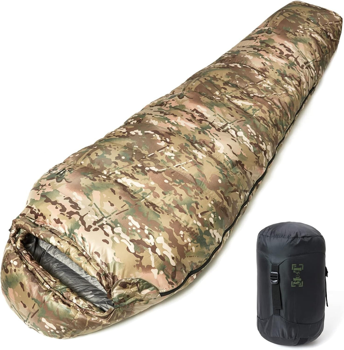 Cold Weather Goose Down Sleeping Bag - -13°F Mummy System with Waterproof Shell