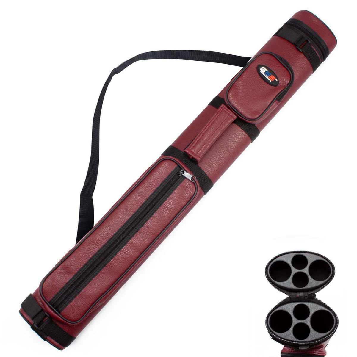 2x2 Oval Billiard Cue Case Holds 2 Butts & 2 Shafts, Leatherette, 32 x 4.33 x 2.56 in