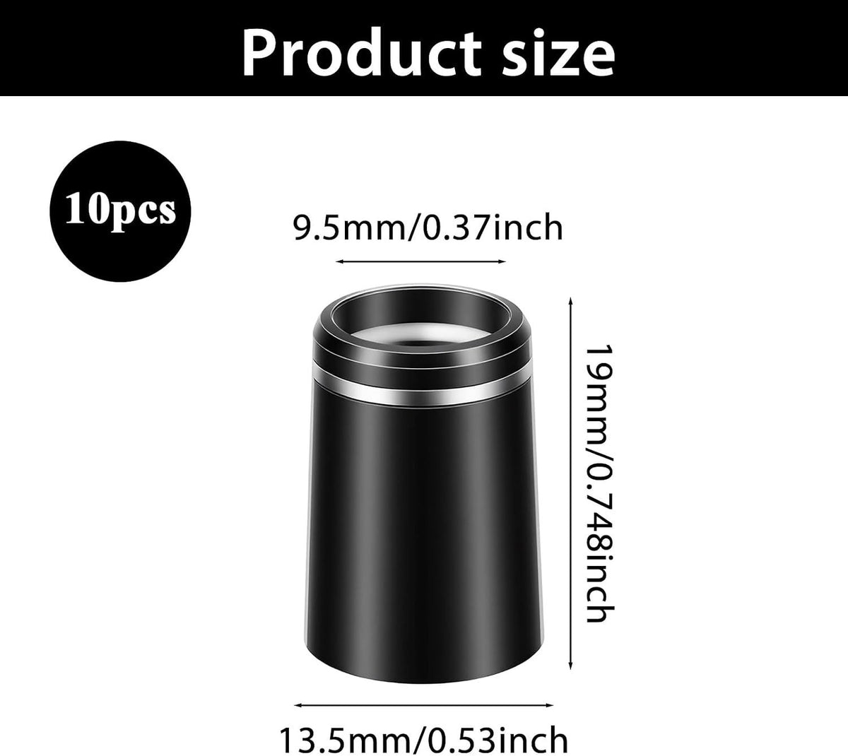 10 Pack Black Golf Ferrules .370 Size with Silver Ring for Clubs