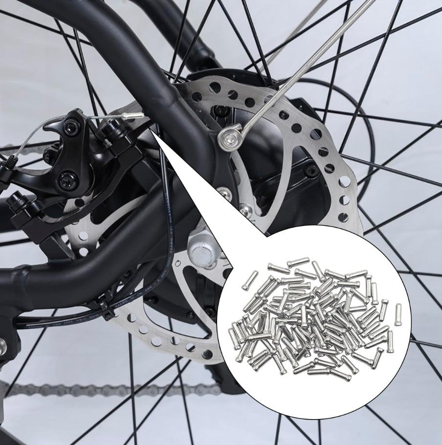 Bike Cable End Caps Set - Silver Aluminum Crimp for Brake & Gear Wires