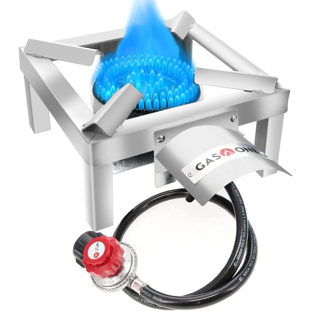 High Pressure Propane Burner for Outdoor Cooking with Heat Shield Guard