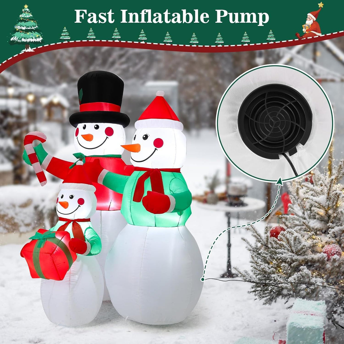 6FT Inflatable Snowman Family Christmas Decoration Waterproof Yard Decor