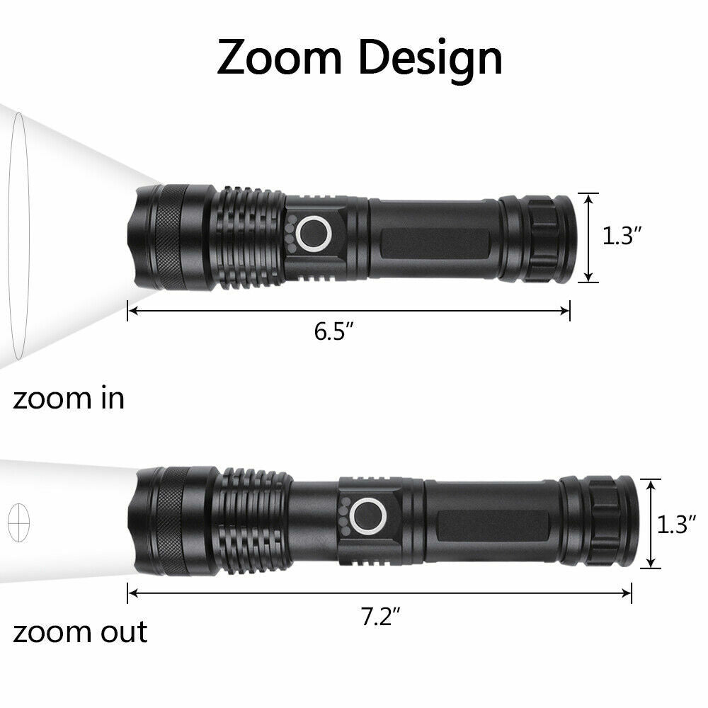 Rechargeable LED Flashlight Tactical Torch with Zoom, 5 Modes, Waterproof