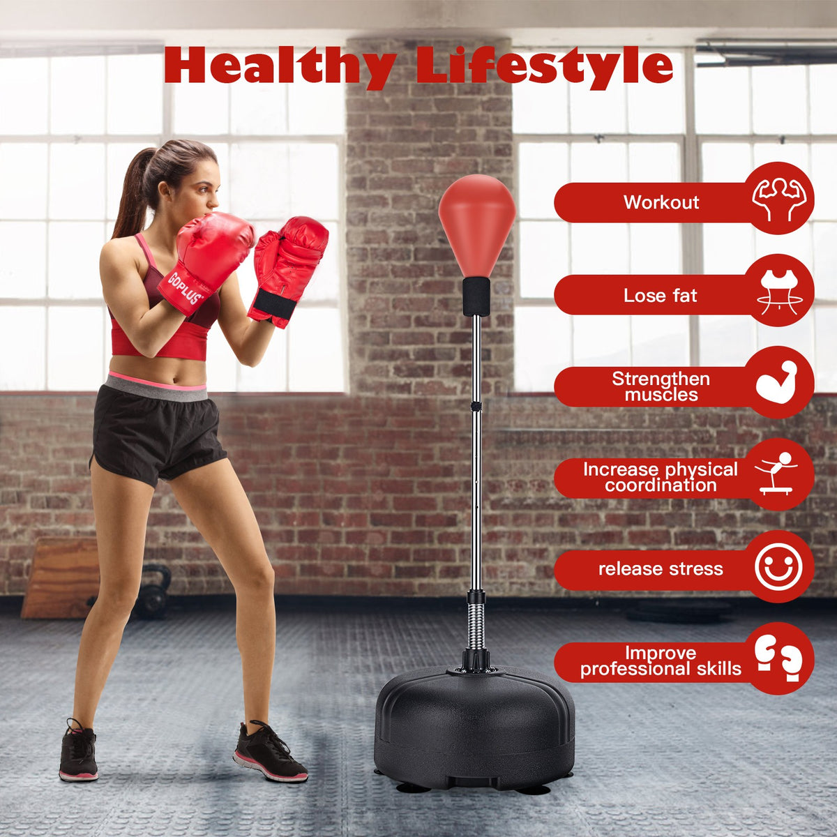Adjustable Freestanding Punching Bag with Stand and Boxing Gloves for Kids and Adults