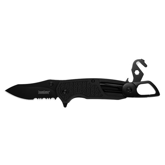 Assisted Folding Knife with Drop Point Blade & Emergency Tools – 3-Inch, Black Handle