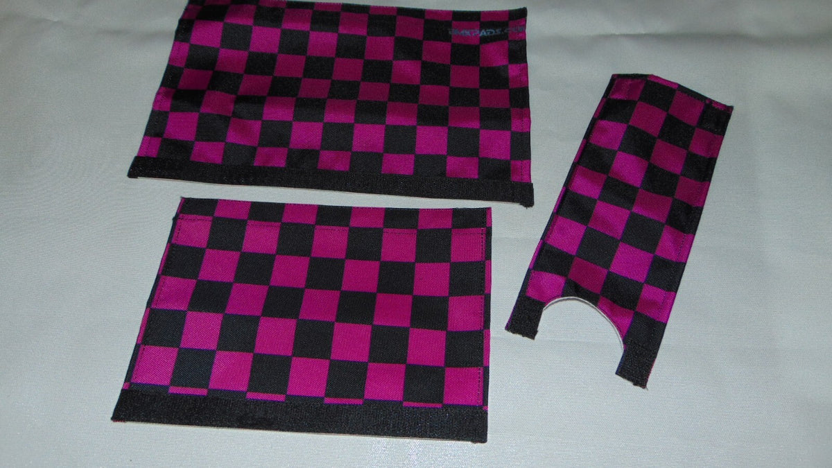 BMX Bike Handlebar Top Tube Pad Set - Checkerboard Black Purple Foam Included