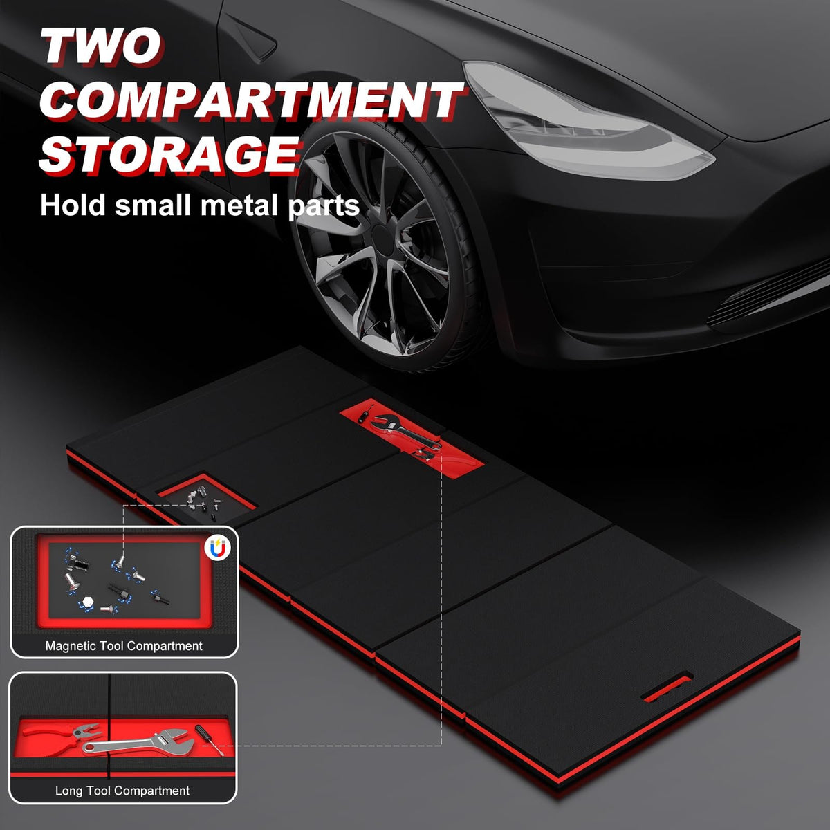 22.8 Inch Wide Foldable Magnetic Mechanic Work Mat with Tool Compartments