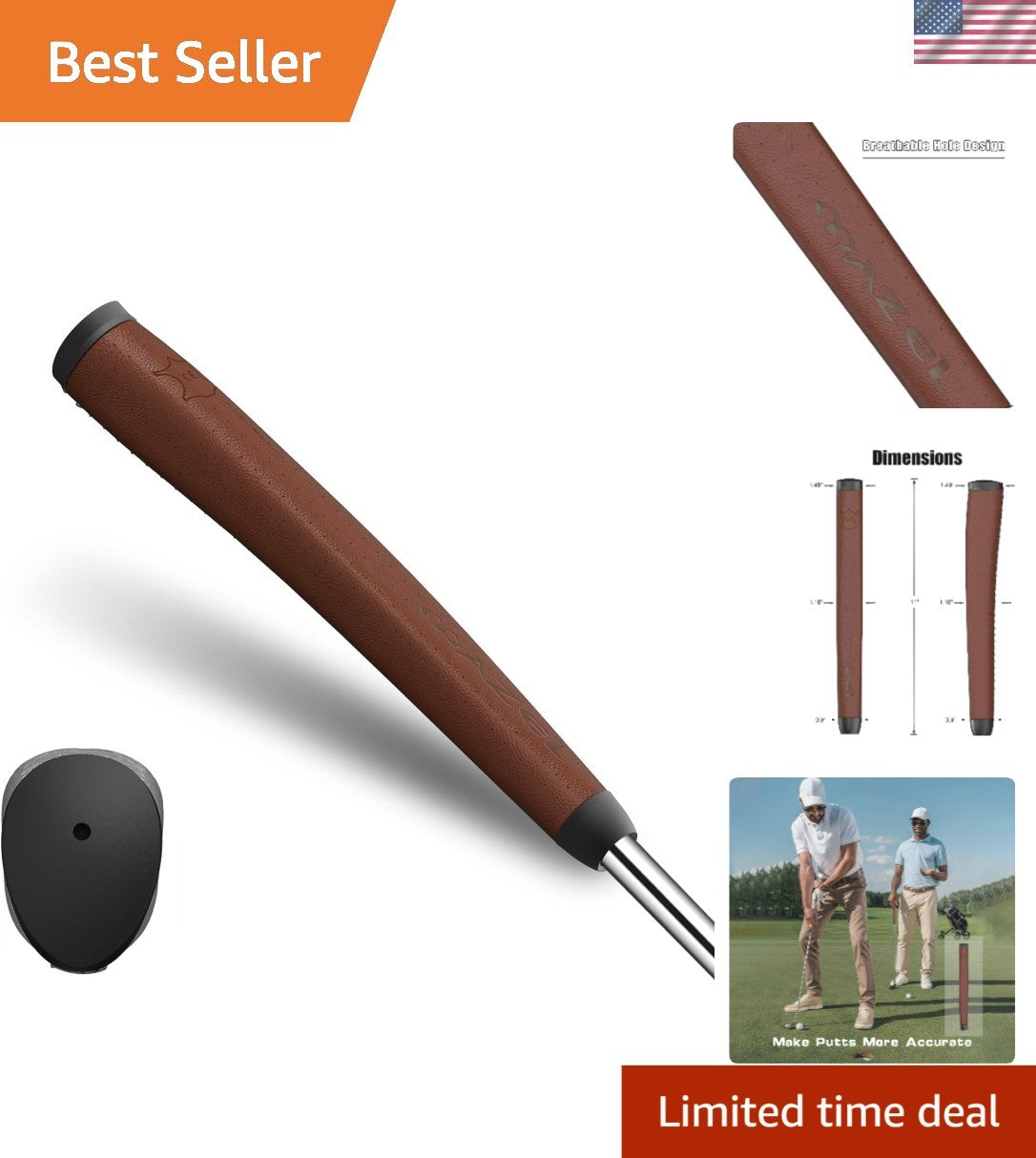 Lightweight Faux Leather Golf Putter Grip - Enhance Control & Consistency