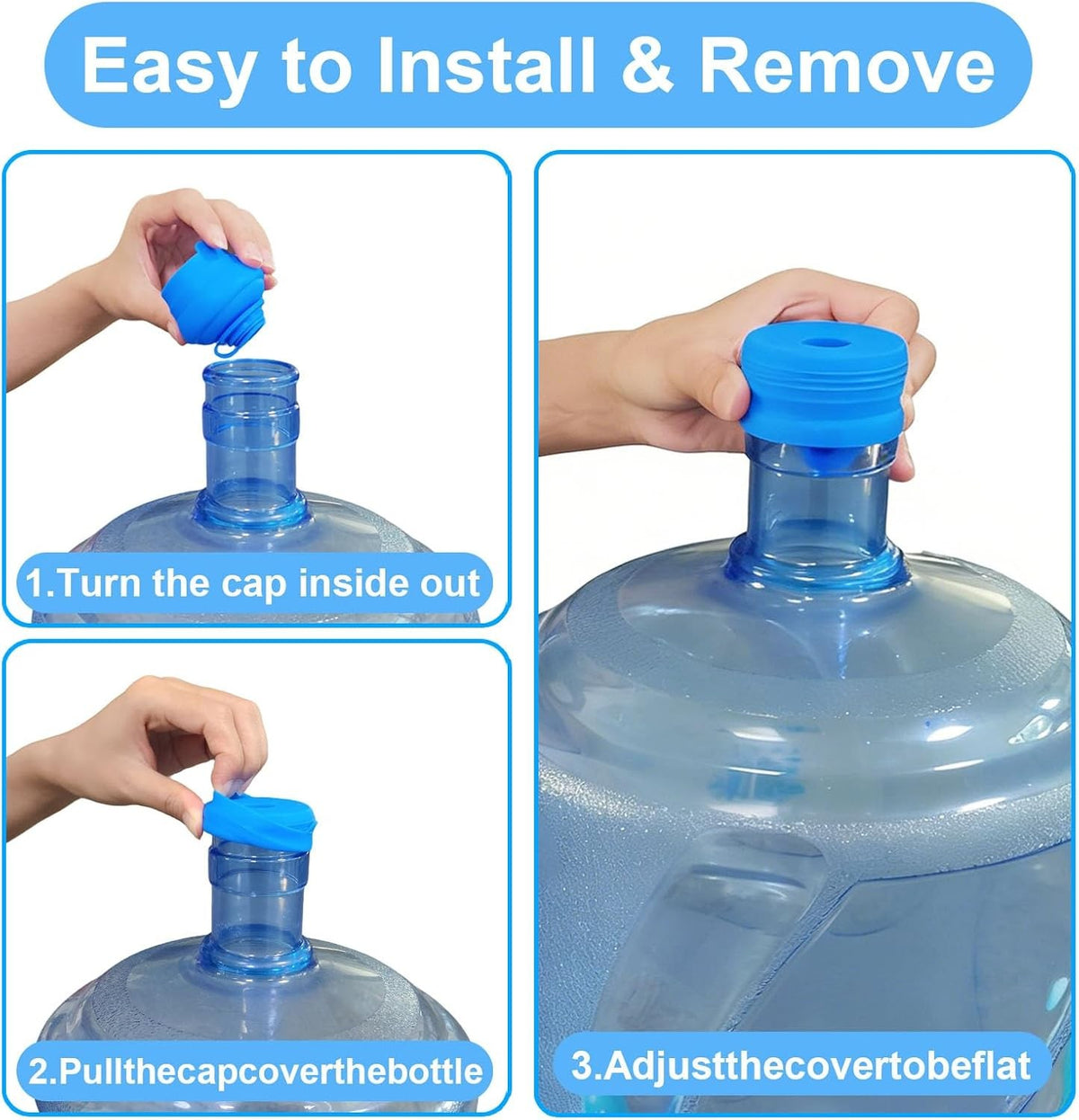 Reusable 5 Gallon Water Jug Caps Leak-Proof Bottle Lids - 55mm, Blue