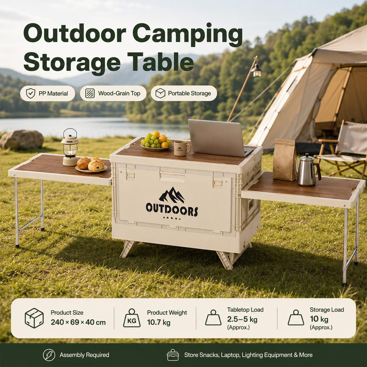 94-Inch Multi-Function Camping Kitchen Box with Washing, Chopping & Cooking