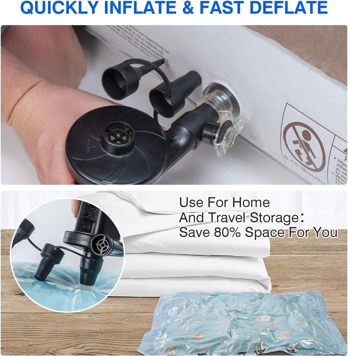 12V Electric Inflatable Air Pump for Boats and Air Mattresses Portable Deflator & Inflator