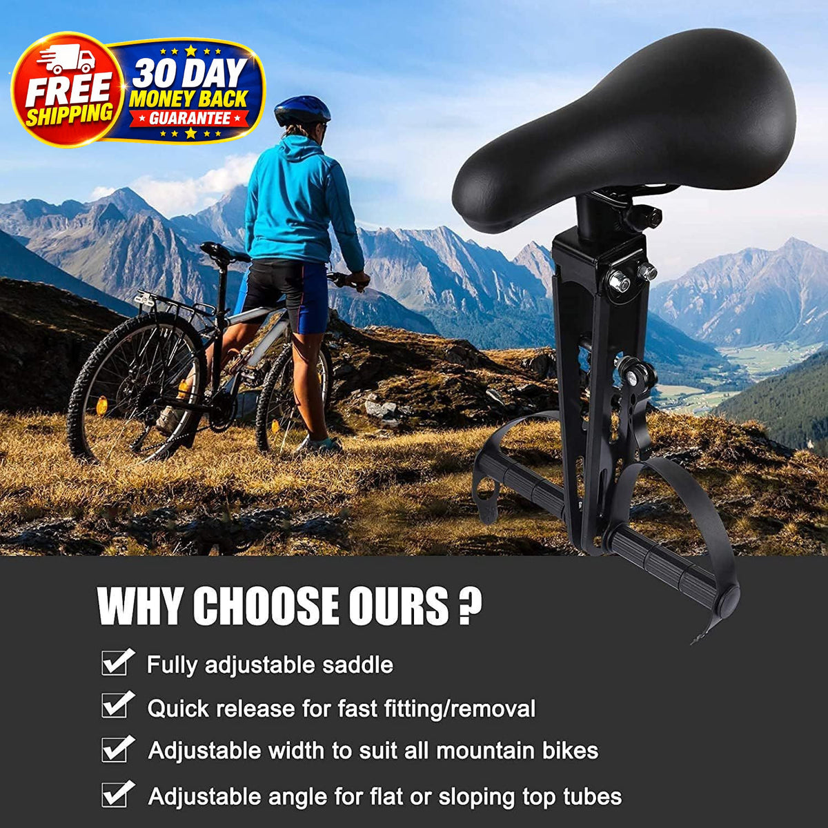 Kids Bike Seat Replacement with Handlebar - Detachable Front Mount for Mountain Biking