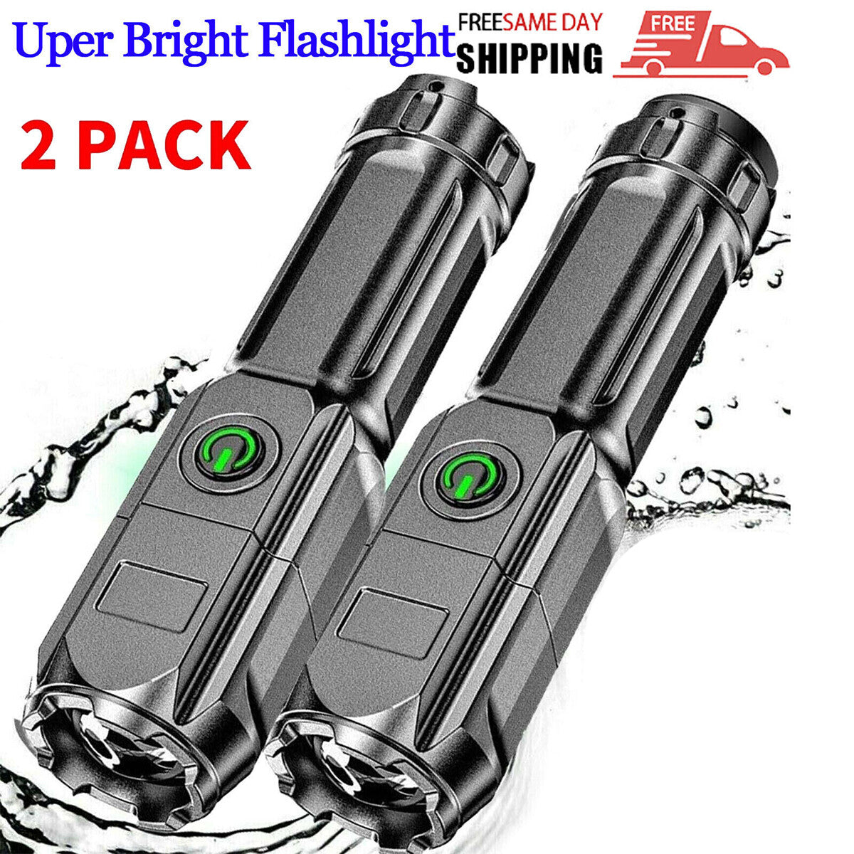 Rechargeable LED Tactical Flashlight Set - Small Super Bright Penlight, 2 Pack
