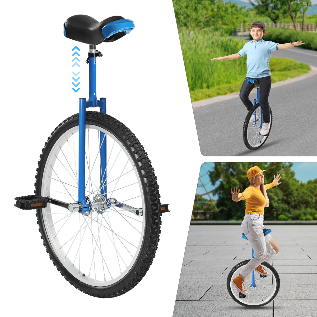 Adjustable 24-Inch Steel Frame Unicycle with Leakproof Tire for Outdoor Riding