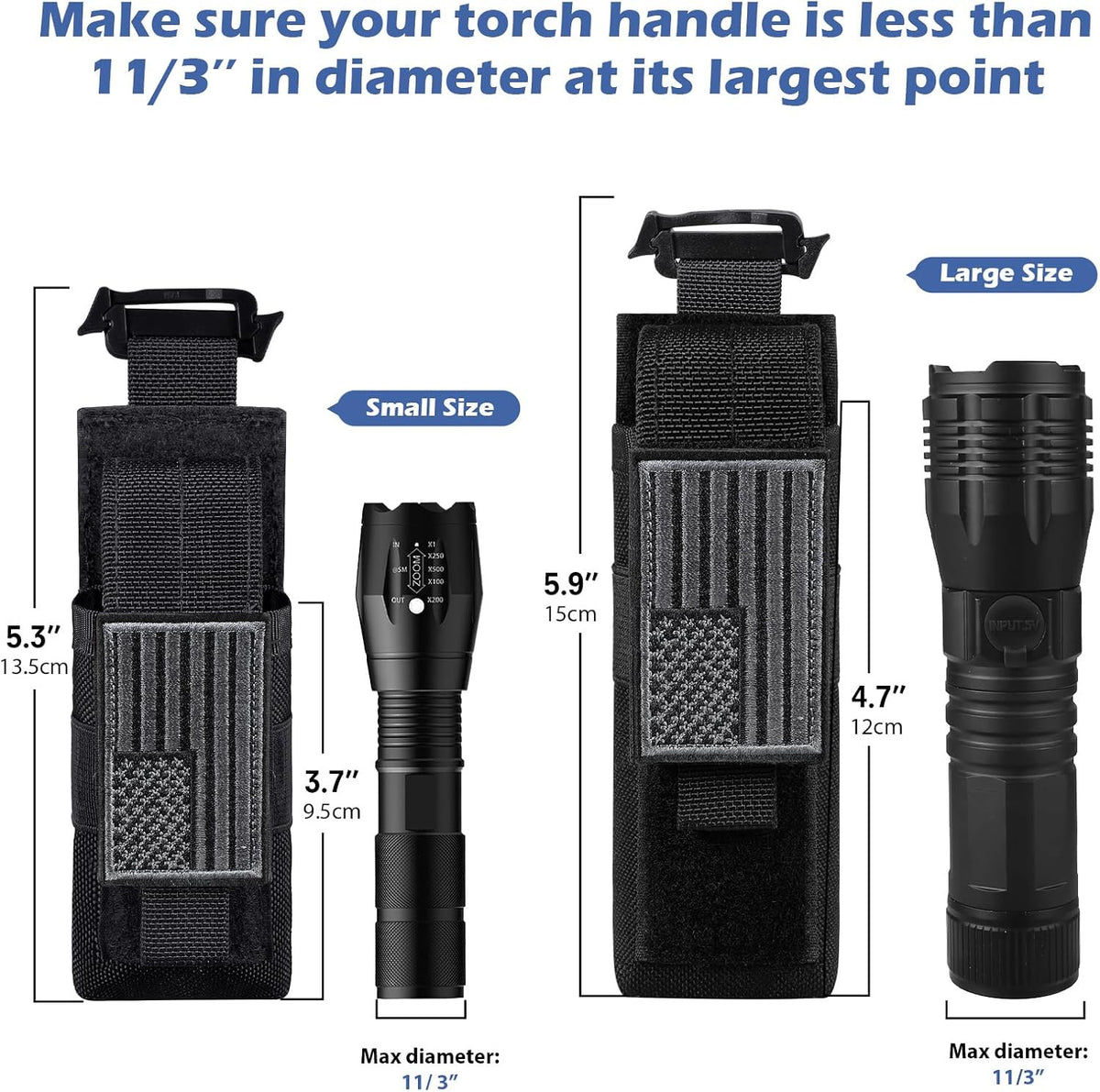 Tactical Flashlight Holster with Molle Clip & Adjustable Pouch