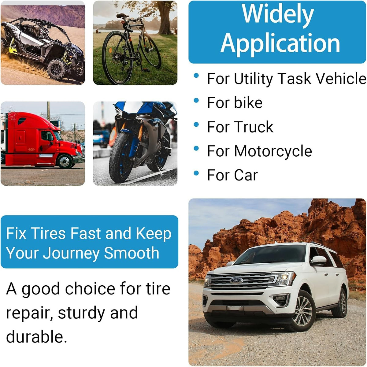 Tire Repair Kit with Rubber Nails and Screwdriver - 100Pcs Universal Puncture Fix