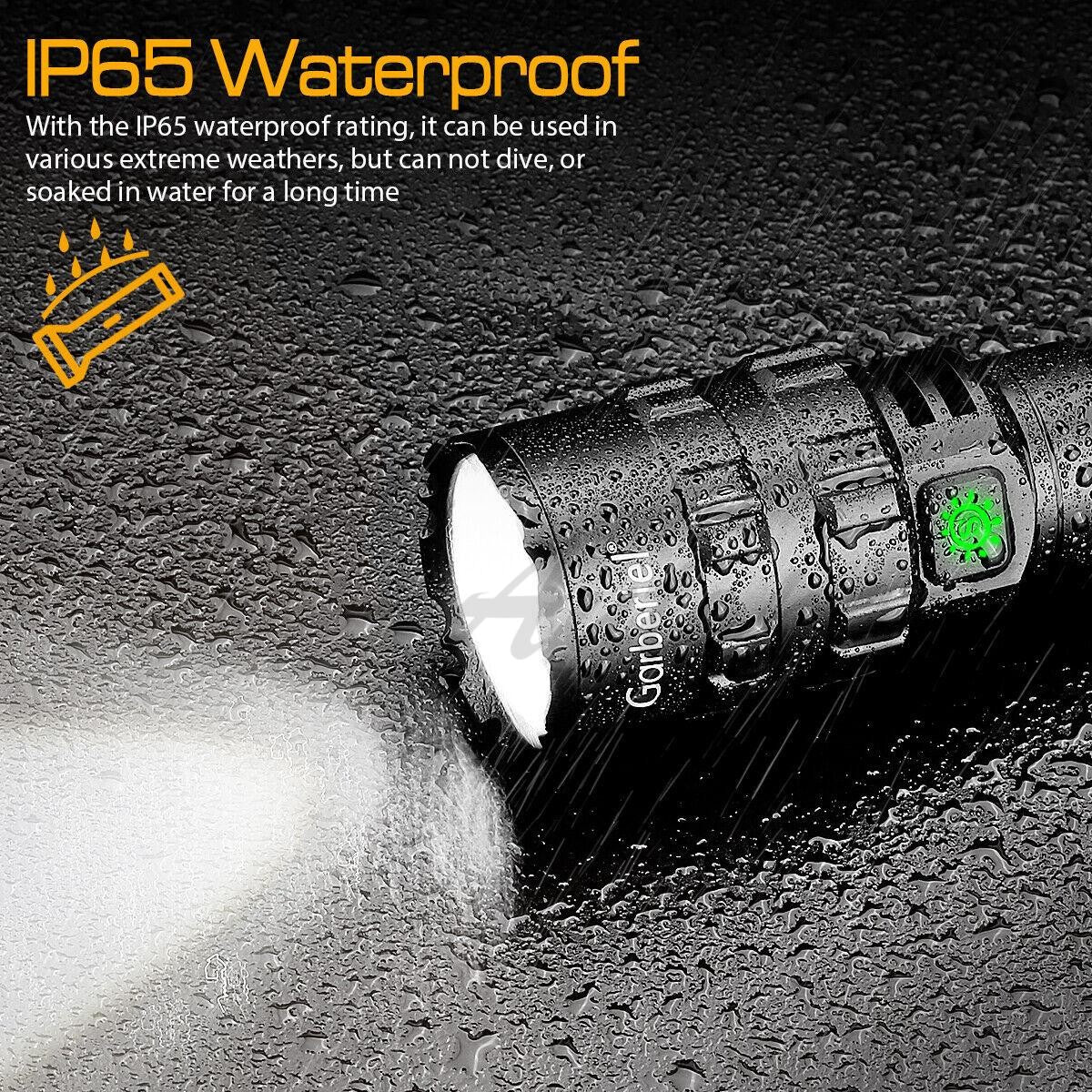 High Power Tactical LED Flashlight with Rechargeable Battery, IP6 Waterproof