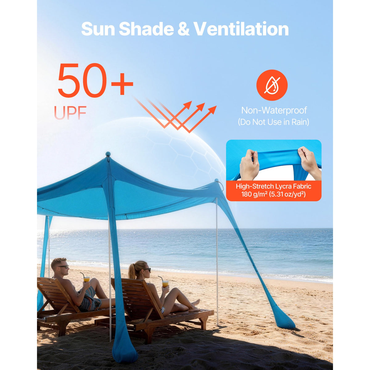 Portable Beach Tent Sun Shade Canopy 10x10 ft UPF 50+ Outdoor Shelter