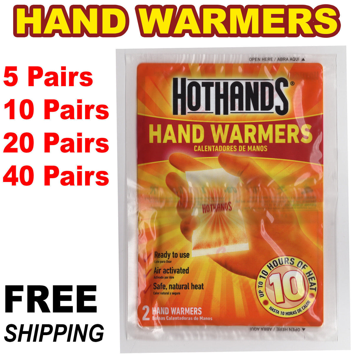 HotHands Hand Warmers Pairs - Safe, Odorless Pocket Heat for Outdoor Activities