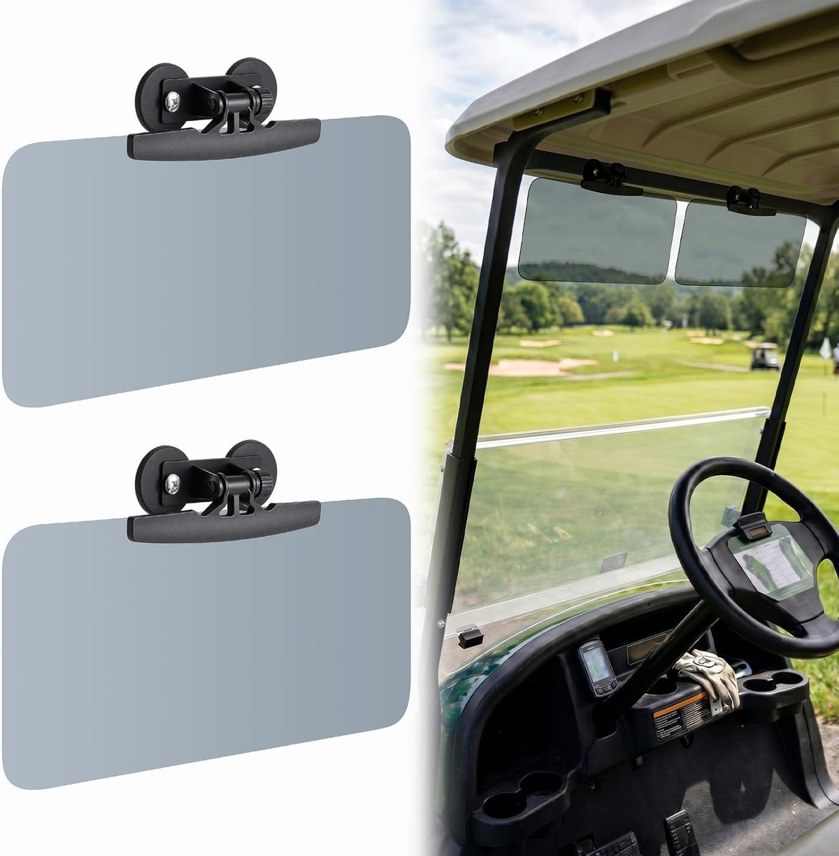 Magnetic Sun Visor for Golf Carts and UTVs - UV & Glare Protection, 13 x 5.7 Inches, 2 Pack