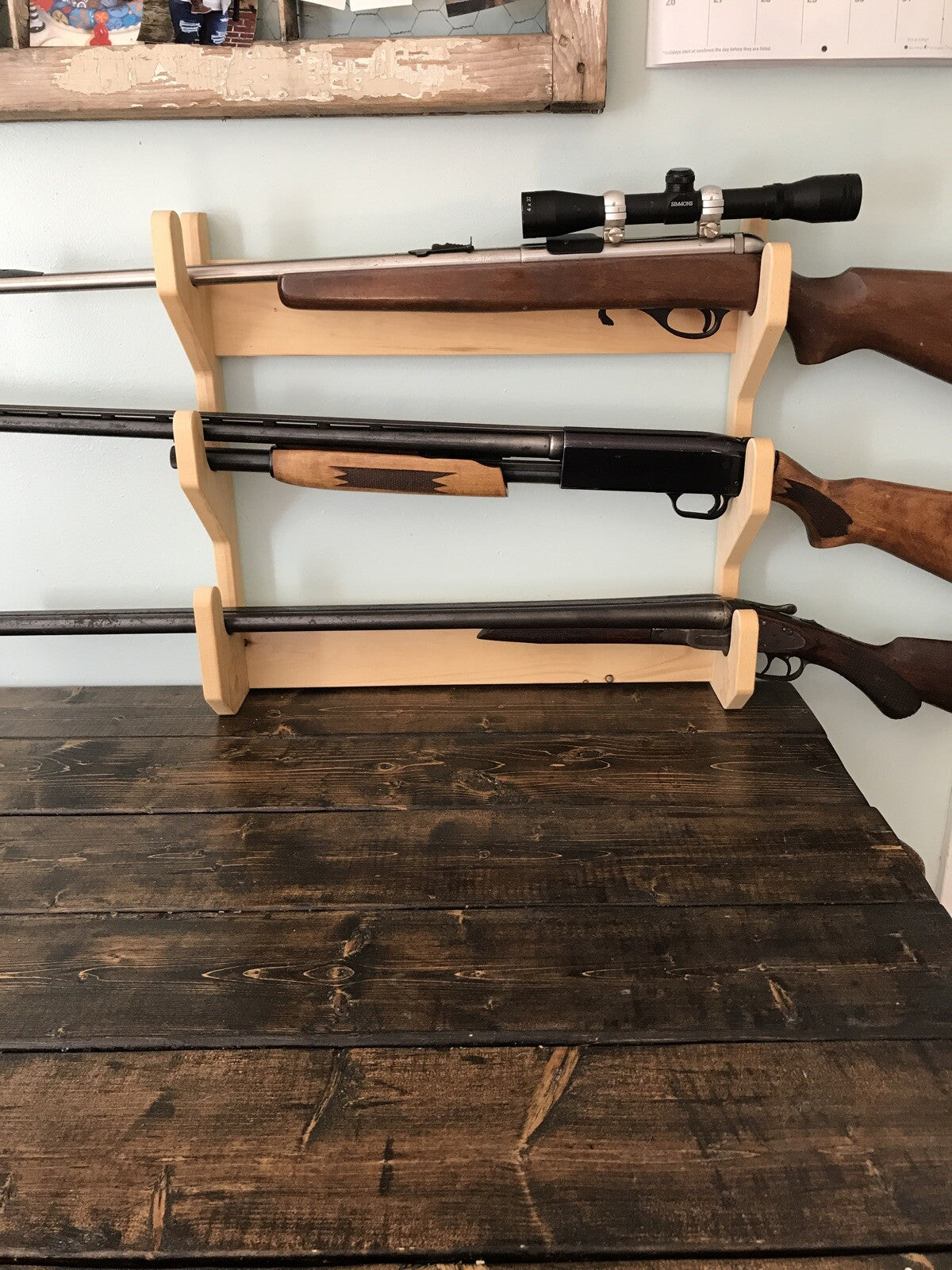 Unfinished Amish-Made Solid Pine Gun Rack Wall Mount - Fits Rifles & Shotguns