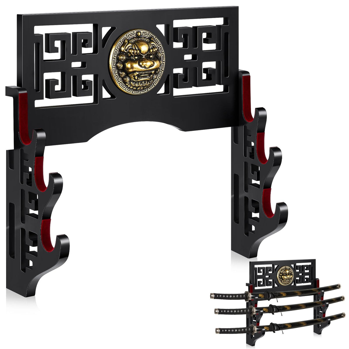 Wall Mount Katana Sword Holder Stand 3-Tier Display for Samurai Swords Black