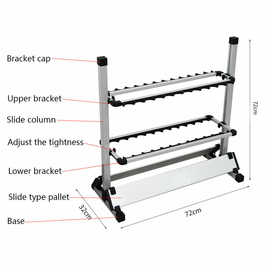 24 Rod Fishing Pole Holder Aluminum Alloy Stand Rack Storage Portable