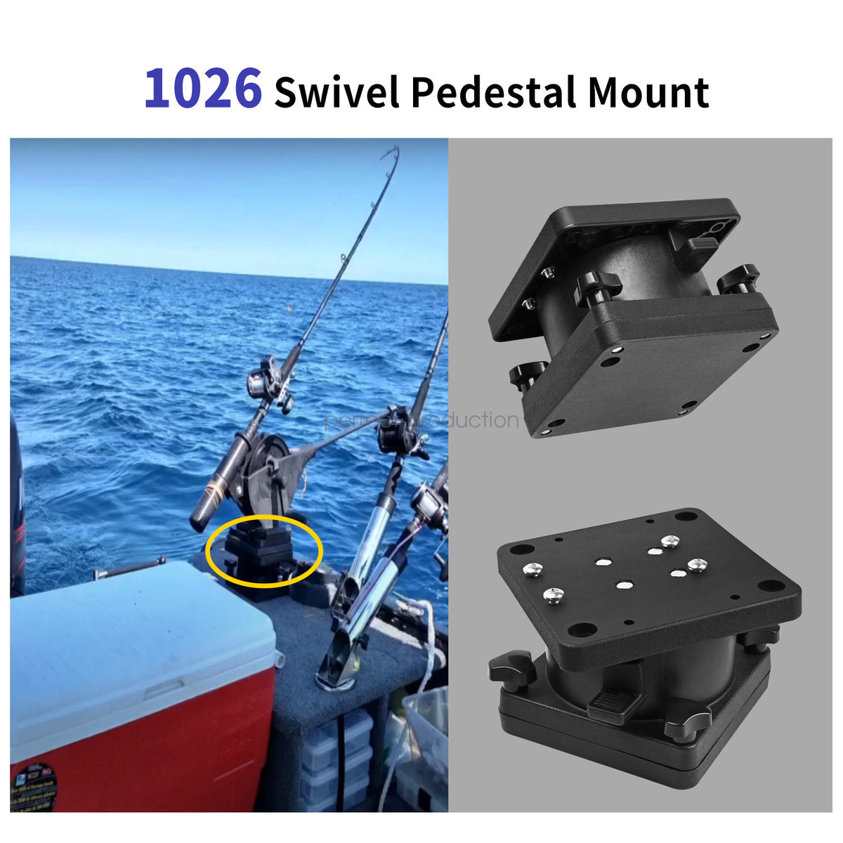 Swivel Pedestal Mount for Downrigger Fishing Equipment - Small Black