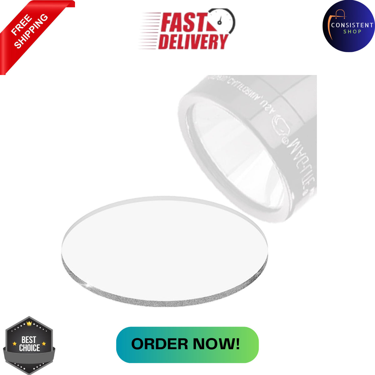 Tempered Glass Lens for Maglite C D Cell Full Size Flashlights Upgrade - Clear