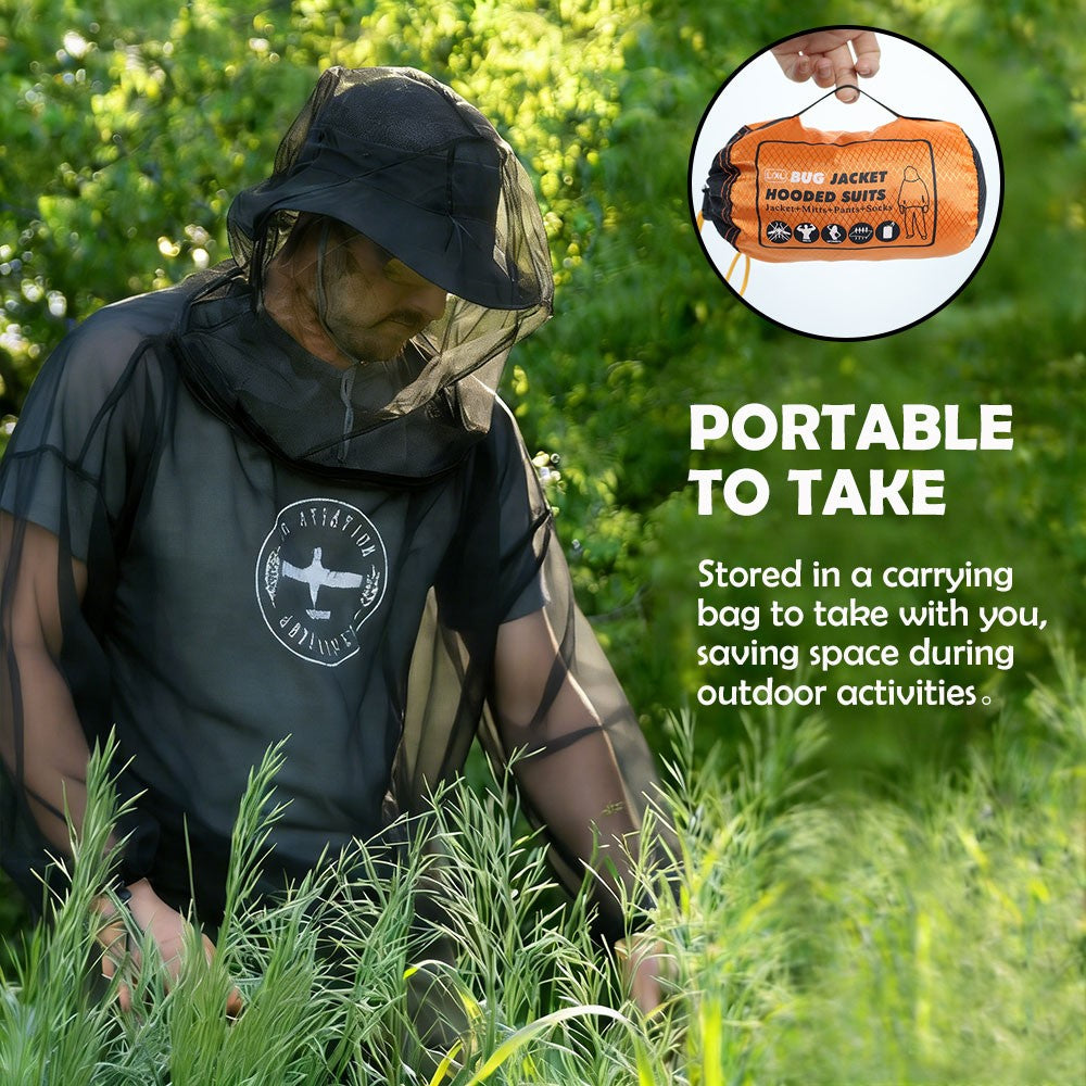 Unisex Mosquito Net Suit with Hood for Outdoor Camping Hiking Protection