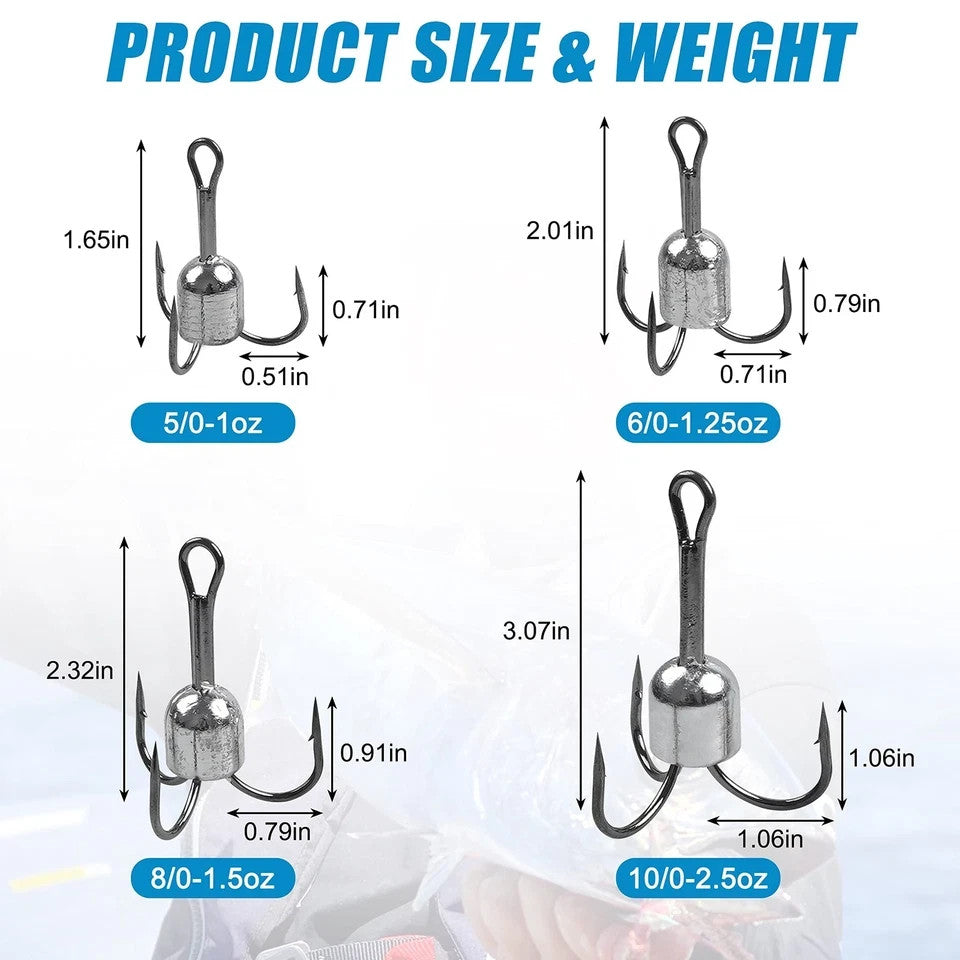 Weighted Treble Fishing Hooks 5pcs High Carbon Steel Saltwater Tackle