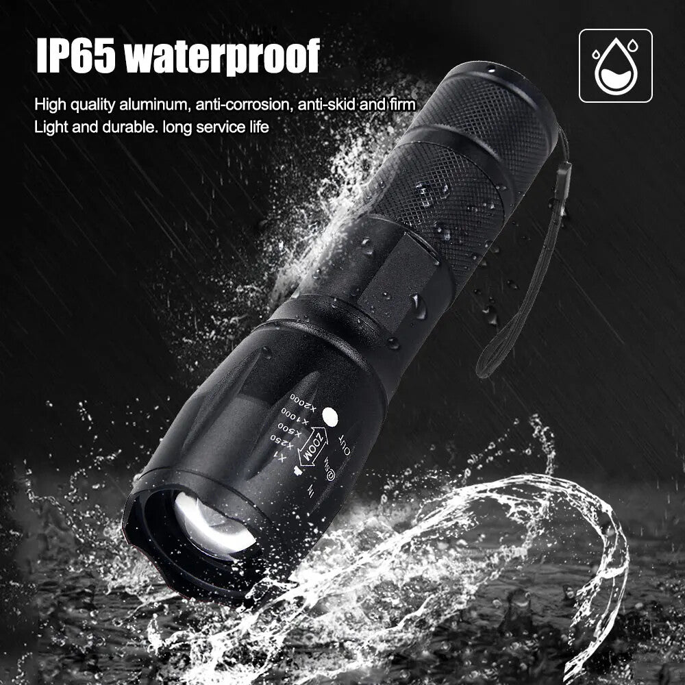 2-in-1 Tactical LED Hunting Flashlight with Zoomable Torch, Red/White Light