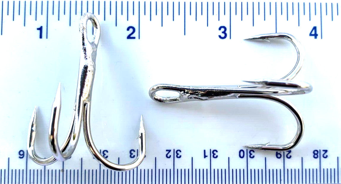 Heavy Duty Treble Hooks - Nickel Finish, Multiple Sizes for Fishing