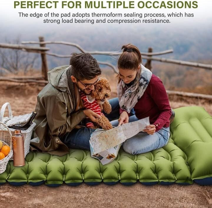 Inflatable Camping Sleeping Pad with Built-in Pillow & Foot Pump