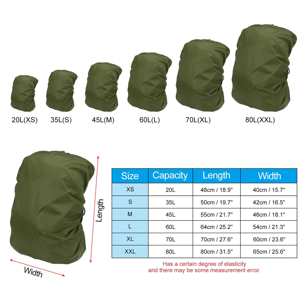 45L Waterproof Backpack Rain Cover Oxford Cloth Dark Green - Hiking & Travel