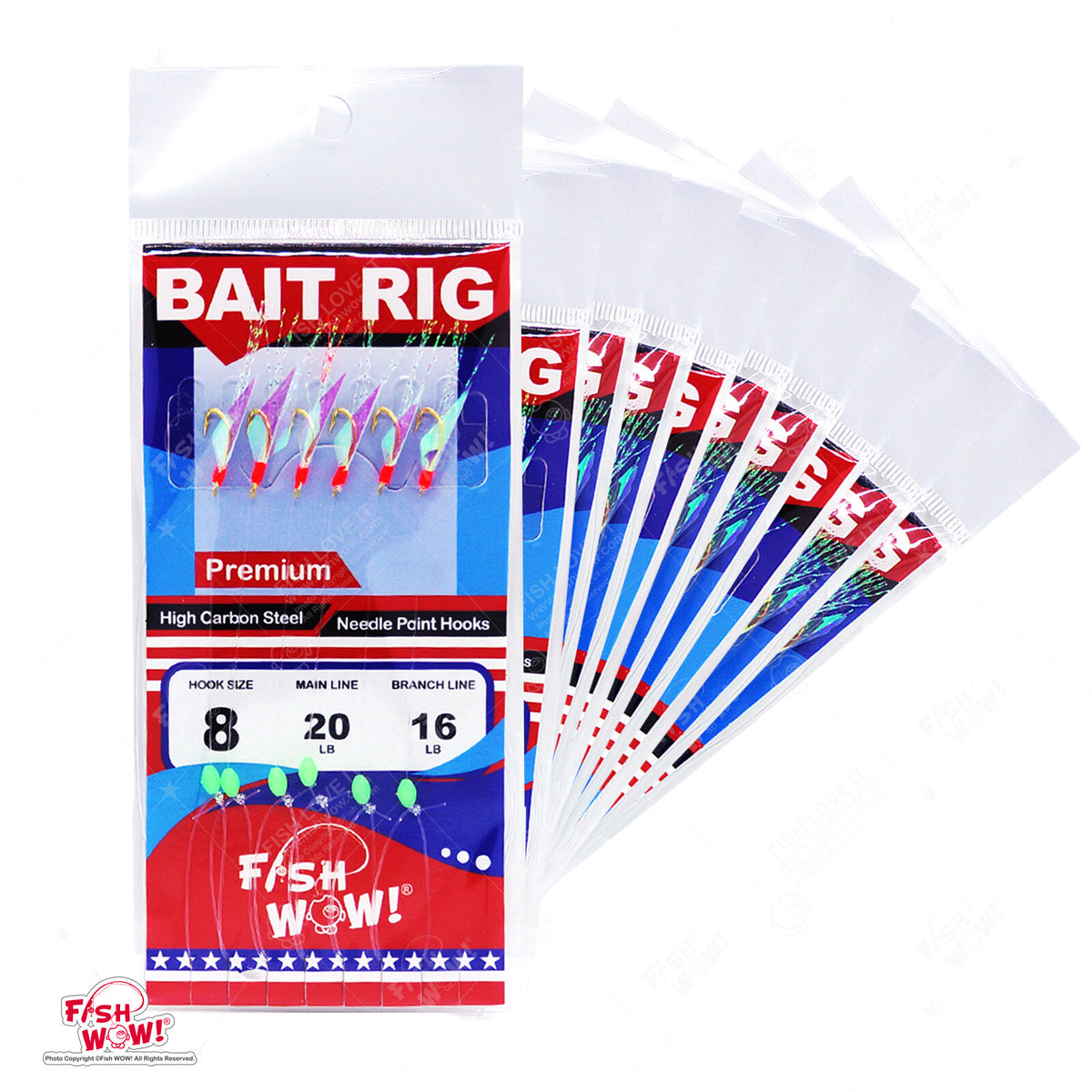 Fishing Sabiki Rig with 6 Gold Hooks Size 8 Glow Beads Premium